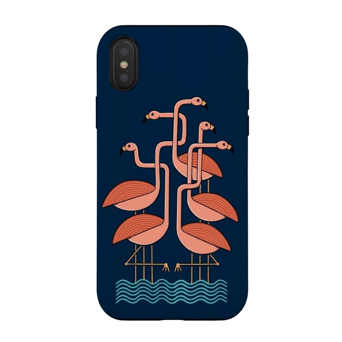 iPhone Xs / X StrongFit Flamingos blue by Coffee Man