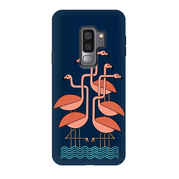 Galaxy S9 plus StrongFit Flamingos blue by Coffee Man