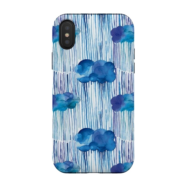 iPhone Xs / X StrongFit Raining Blue Clouds by Ninola Design
