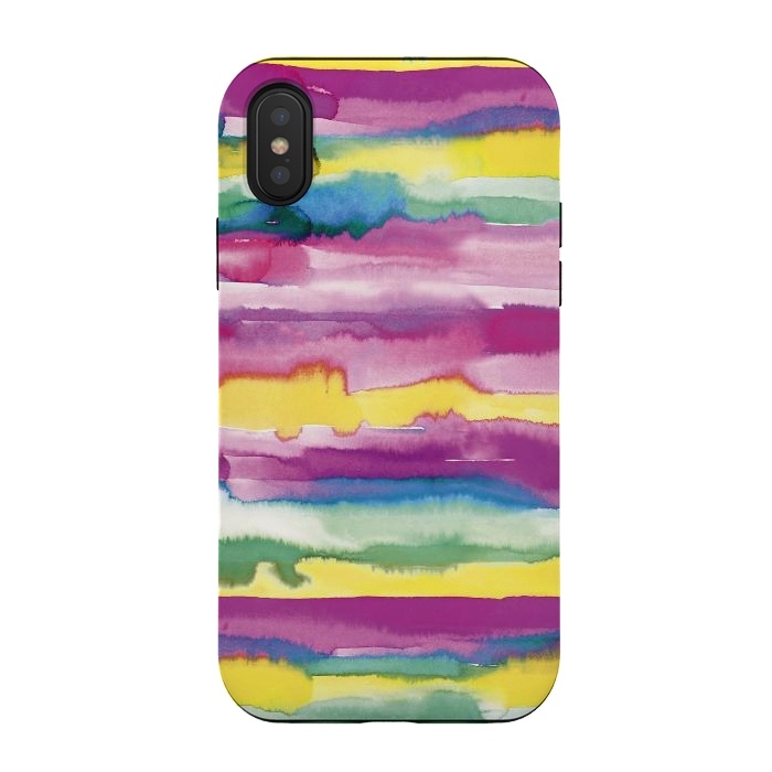 iPhone Xs / X StrongFit Gradient Tropical Watercolor Lines by Ninola Design