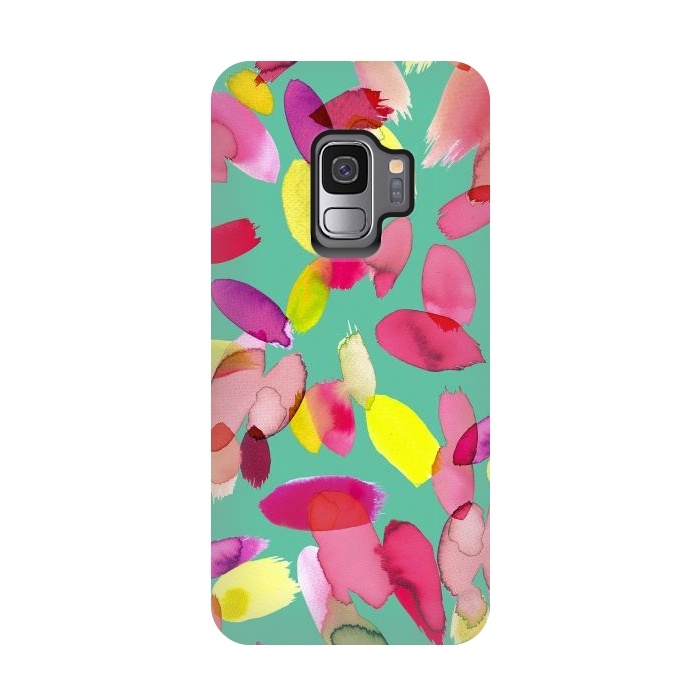 Galaxy S9 StrongFit Watercolor Petals Green by Ninola Design