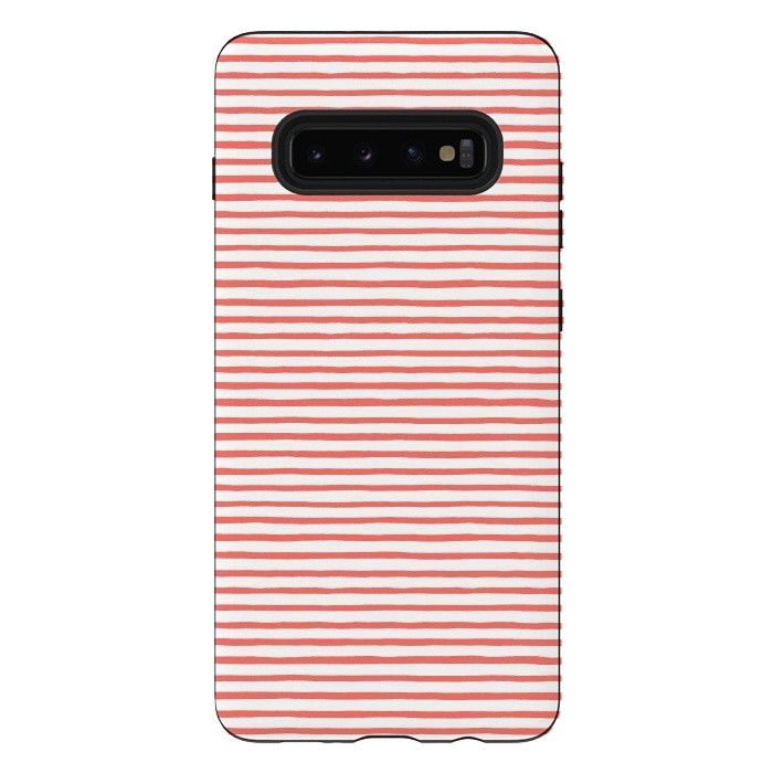 Galaxy S10 plus StrongFit Marker Stripes Coral by Ninola Design
