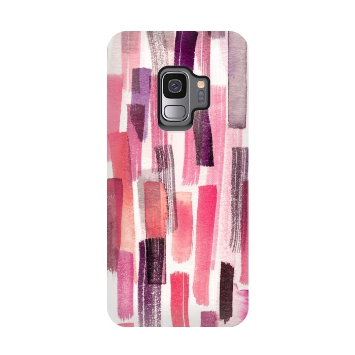 Galaxy S9 StrongFit Colorful Brushstrokes Living Coral by Ninola Design