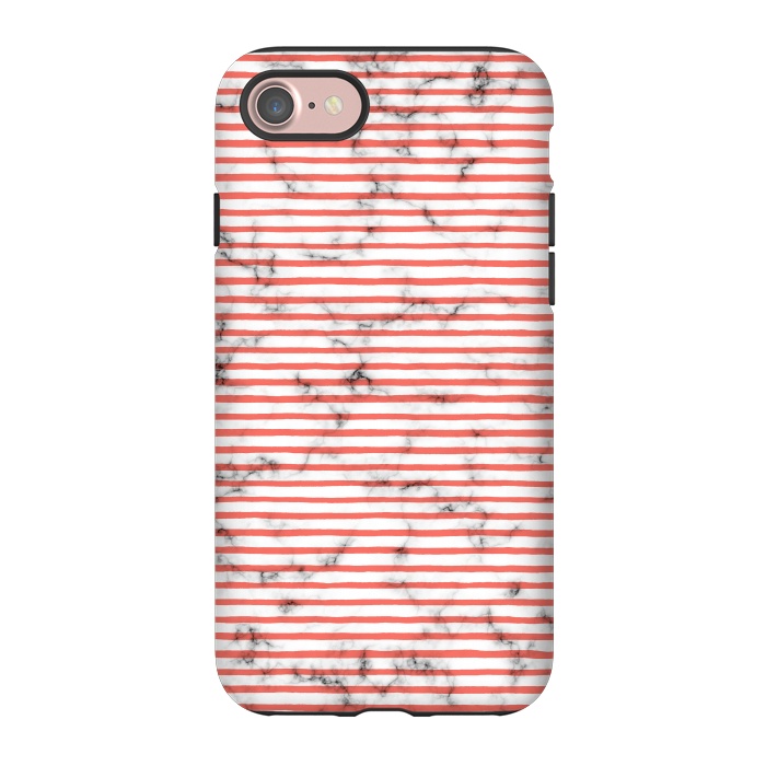 iPhone 7 StrongFit Marble Marker Coral Stripes by Ninola Design