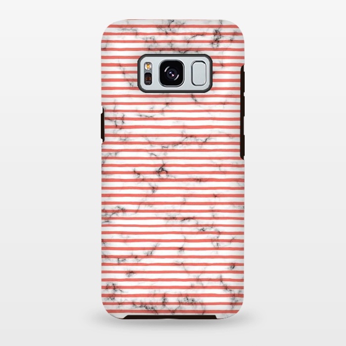 Galaxy S8 plus StrongFit Marble Marker Coral Stripes by Ninola Design