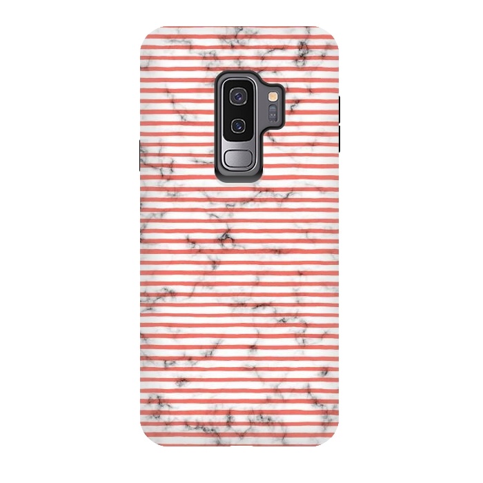 Galaxy S9 plus StrongFit Marble Marker Coral Stripes by Ninola Design