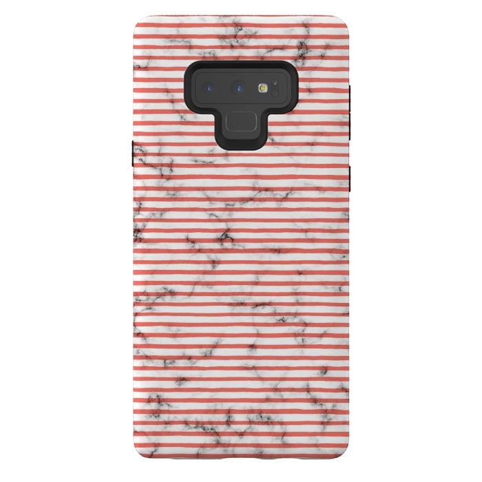 Galaxy Note 9 StrongFit Marble Marker Coral Stripes by Ninola Design