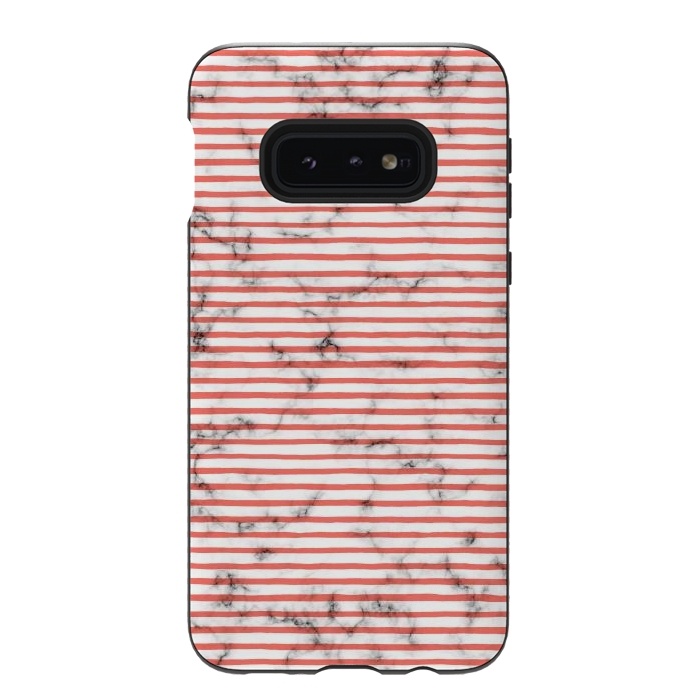 Galaxy S10e StrongFit Marble Marker Coral Stripes by Ninola Design