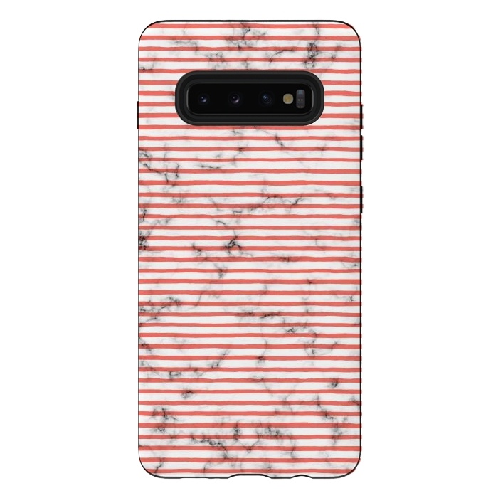 Galaxy S10 plus StrongFit Marble Marker Coral Stripes by Ninola Design