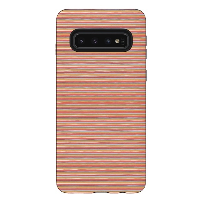 Galaxy S10 StrongFit Multi Marker Stripes Summer Coral by Ninola Design