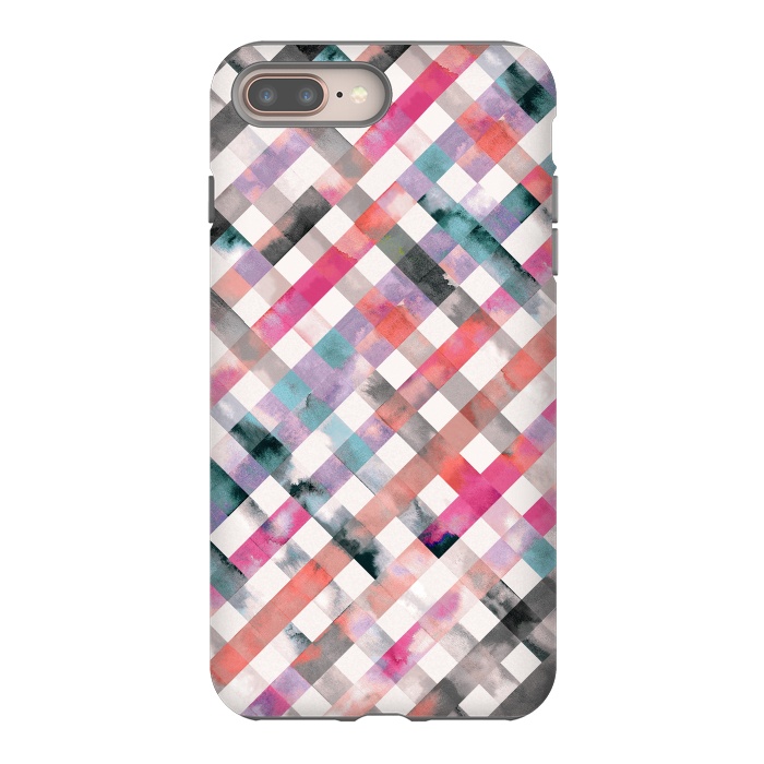 iPhone 7 plus StrongFit Watercolor Vichy Gingham Pink by Ninola Design