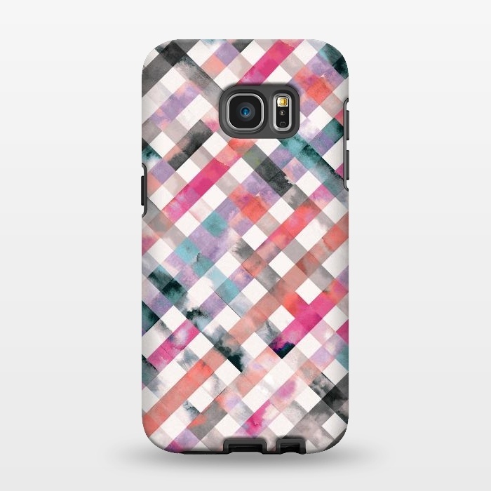 Galaxy S7 EDGE StrongFit Watercolor Vichy Gingham Pink by Ninola Design