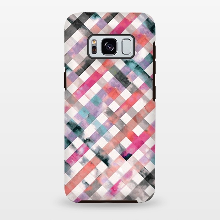 Galaxy S8 plus StrongFit Watercolor Vichy Gingham Pink by Ninola Design
