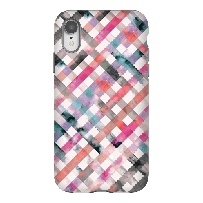 iPhone Xr StrongFit Watercolor Vichy Gingham Pink by Ninola Design