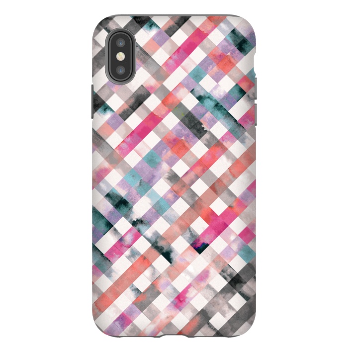 iPhone Xs Max StrongFit Watercolor Vichy Gingham Pink by Ninola Design