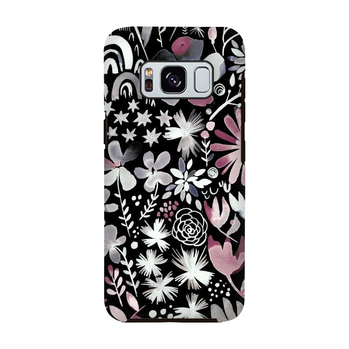 Galaxy S8 StrongFit Winter Ink Dark Flowers by Ninola Design