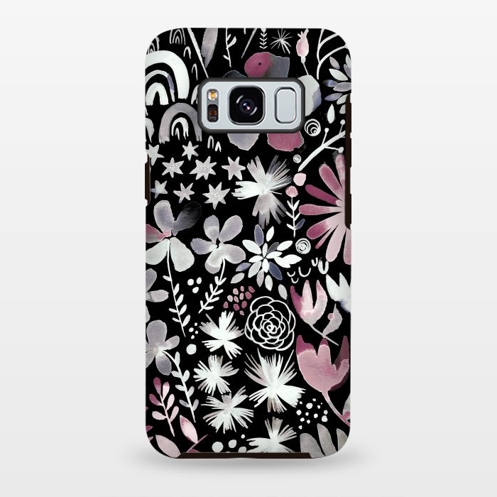 Galaxy S8 plus StrongFit Winter Ink Dark Flowers by Ninola Design