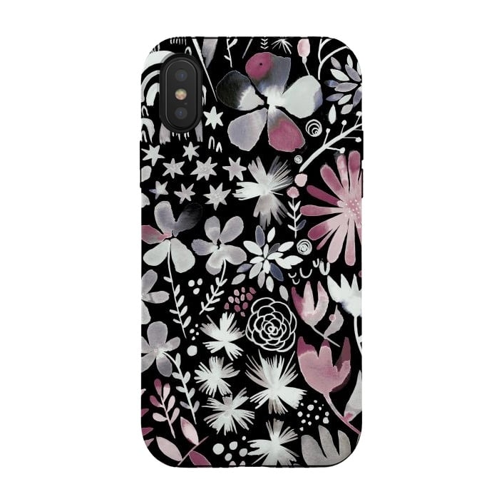 iPhone Xs / X StrongFit Winter Ink Dark Flowers by Ninola Design