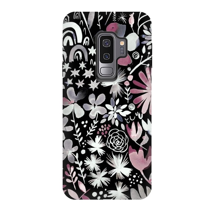 Galaxy S9 plus StrongFit Winter Ink Dark Flowers by Ninola Design