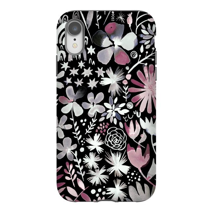 iPhone Xr StrongFit Winter Ink Dark Flowers by Ninola Design