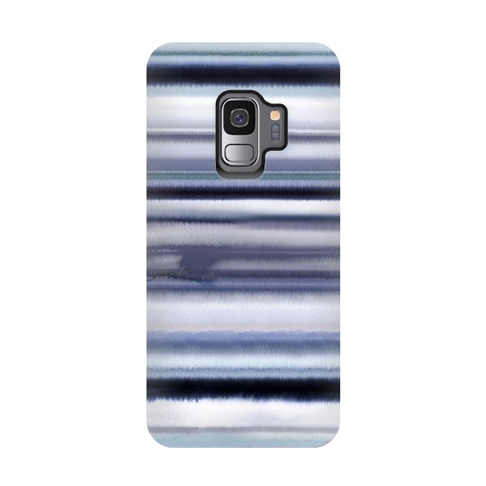 Galaxy S9 StrongFit Ombre Stripes Watercolor Blue by Ninola Design