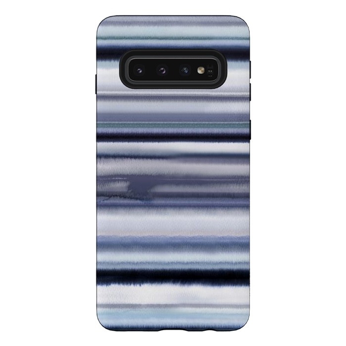 Galaxy S10 StrongFit Ombre Stripes Watercolor Blue by Ninola Design