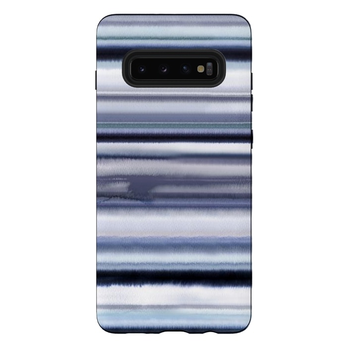 Galaxy S10 plus StrongFit Ombre Stripes Watercolor Blue by Ninola Design