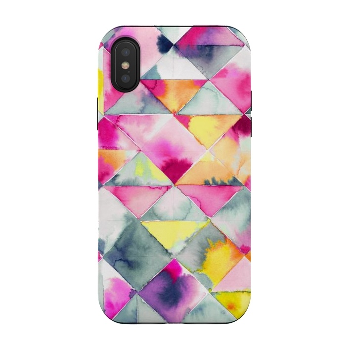 iPhone Xs / X StrongFit Watercolor Squares Triangles Fresh by Ninola Design