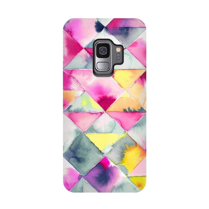 Galaxy S9 StrongFit Watercolor Squares Triangles Fresh by Ninola Design