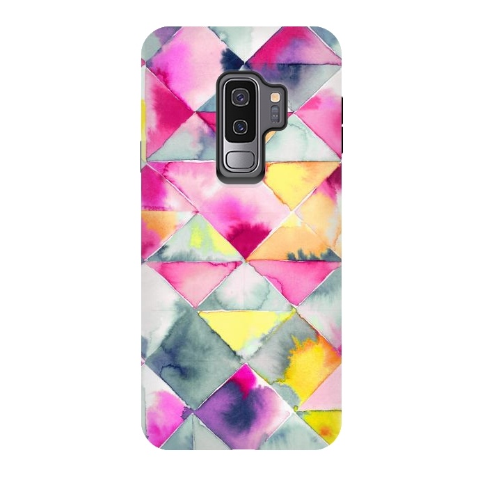 Galaxy S9 plus StrongFit Watercolor Squares Triangles Fresh by Ninola Design