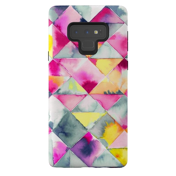 Galaxy Note 9 StrongFit Watercolor Squares Triangles Fresh by Ninola Design