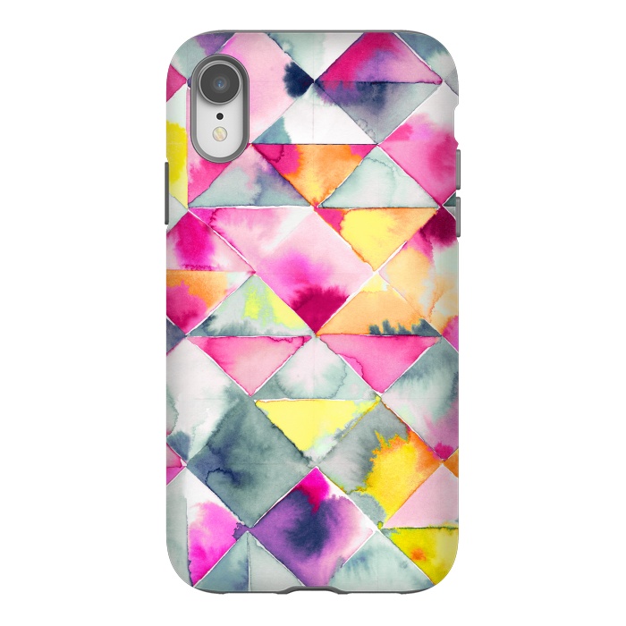 iPhone Xr StrongFit Watercolor Squares Triangles Fresh by Ninola Design