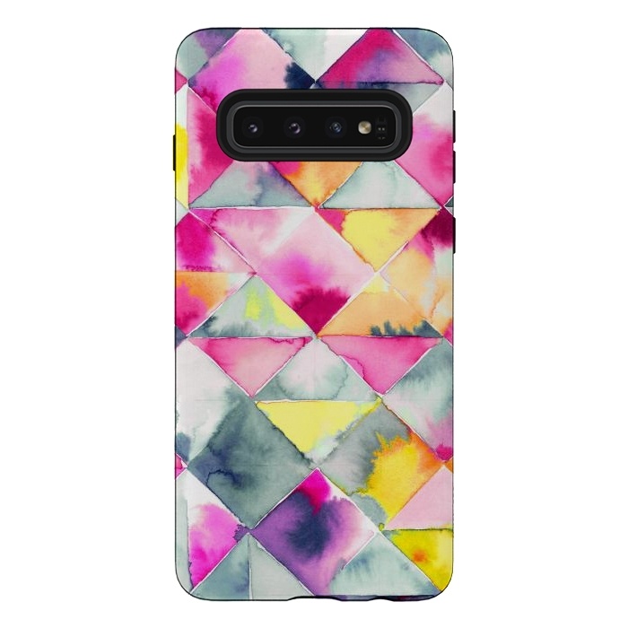 Galaxy S10 StrongFit Watercolor Squares Triangles Fresh by Ninola Design