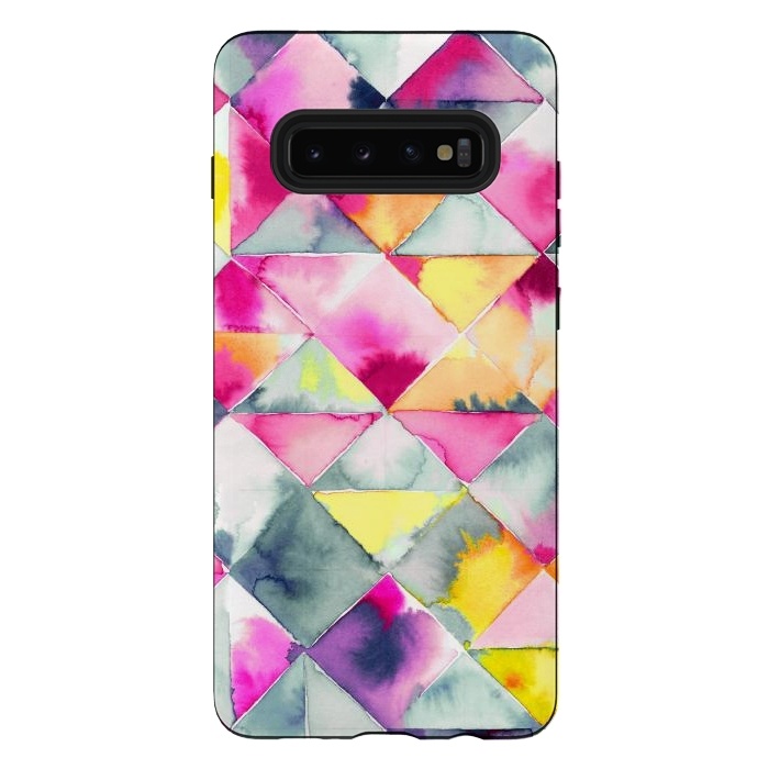 Galaxy S10 plus StrongFit Watercolor Squares Triangles Fresh by Ninola Design