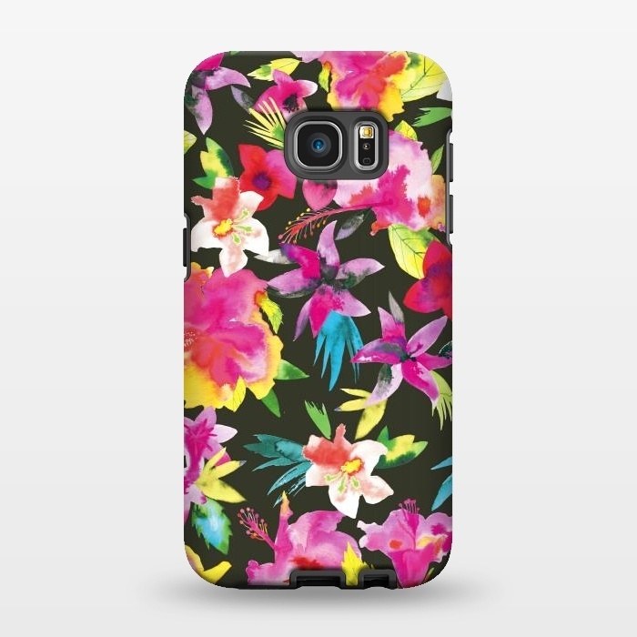 Galaxy S7 EDGE StrongFit Caribbean Flowers and Palms by Ninola Design