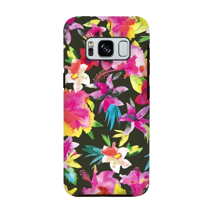 Galaxy S8 StrongFit Caribbean Flowers and Palms by Ninola Design