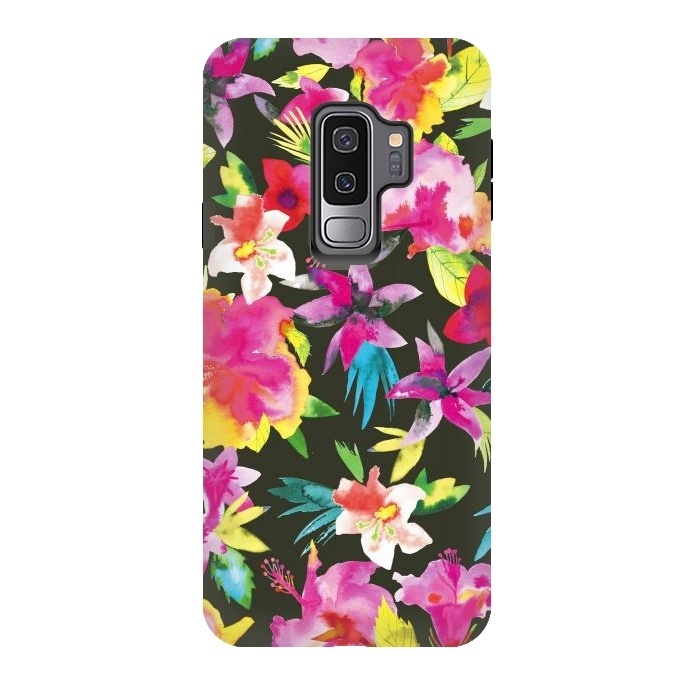Galaxy S9 plus StrongFit Caribbean Flowers and Palms by Ninola Design