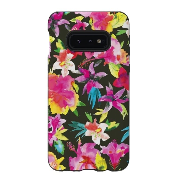 Galaxy S10e StrongFit Caribbean Flowers and Palms by Ninola Design