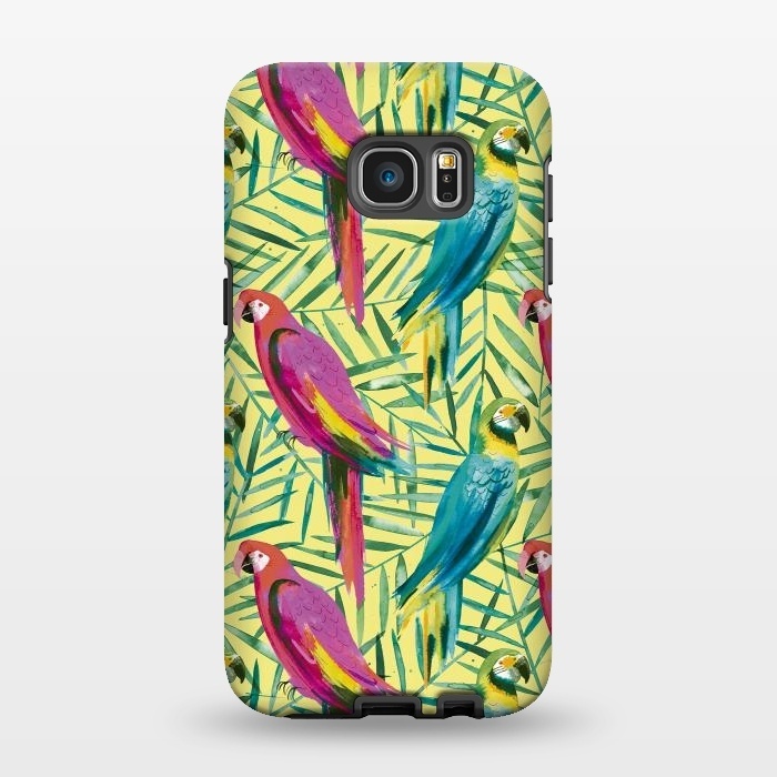 Galaxy S7 EDGE StrongFit Tropical Parrots and Palms by Ninola Design