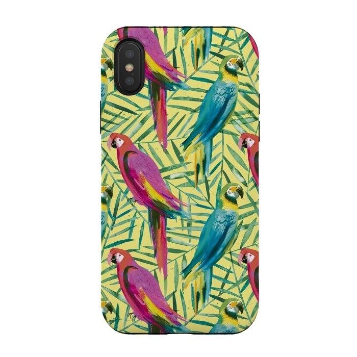 iPhone Xs / X StrongFit Tropical Parrots and Palms by Ninola Design