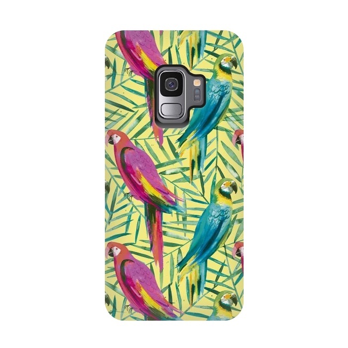 Galaxy S9 StrongFit Tropical Parrots and Palms by Ninola Design