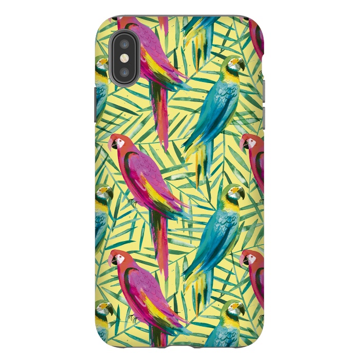 iPhone Xs Max StrongFit Tropical Parrots and Palms by Ninola Design