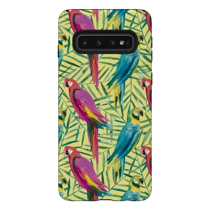 Galaxy S10 StrongFit Tropical Parrots and Palms by Ninola Design