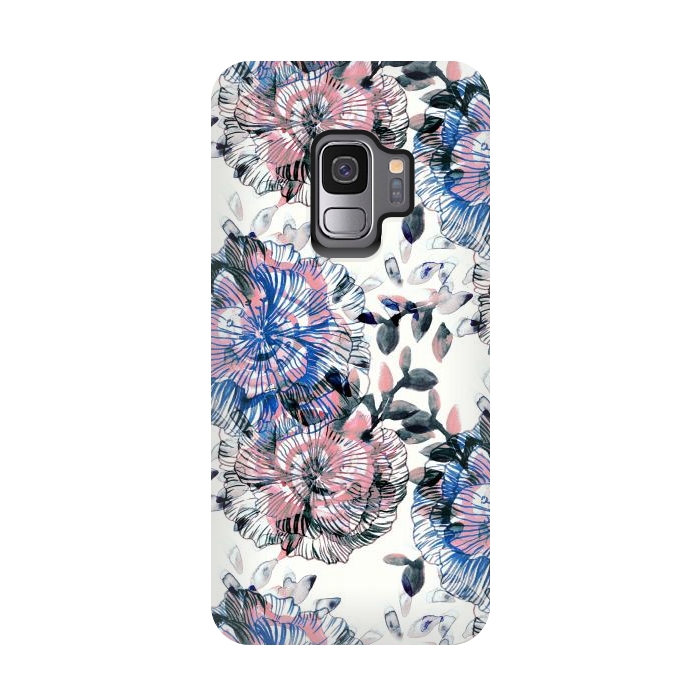 Galaxy S9 StrongFit Watercolor painted flowers and foliage by Oana 