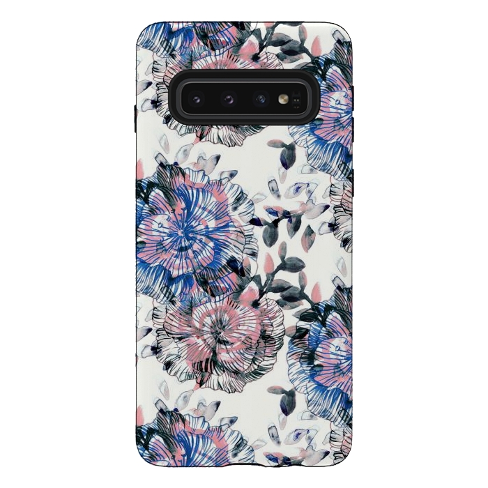 Galaxy S10 StrongFit Watercolor painted flowers and foliage by Oana 
