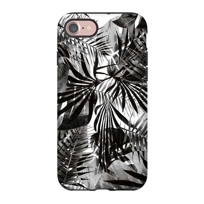 iPhone 7 StrongFit Silver black metallic tropical leaves by Oana 