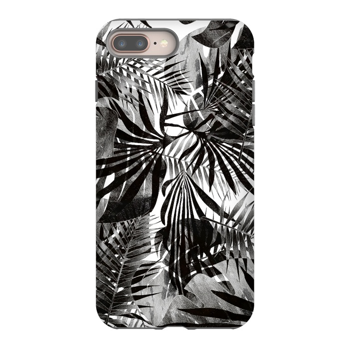 iPhone 7 plus StrongFit Silver black metallic tropical leaves by Oana 