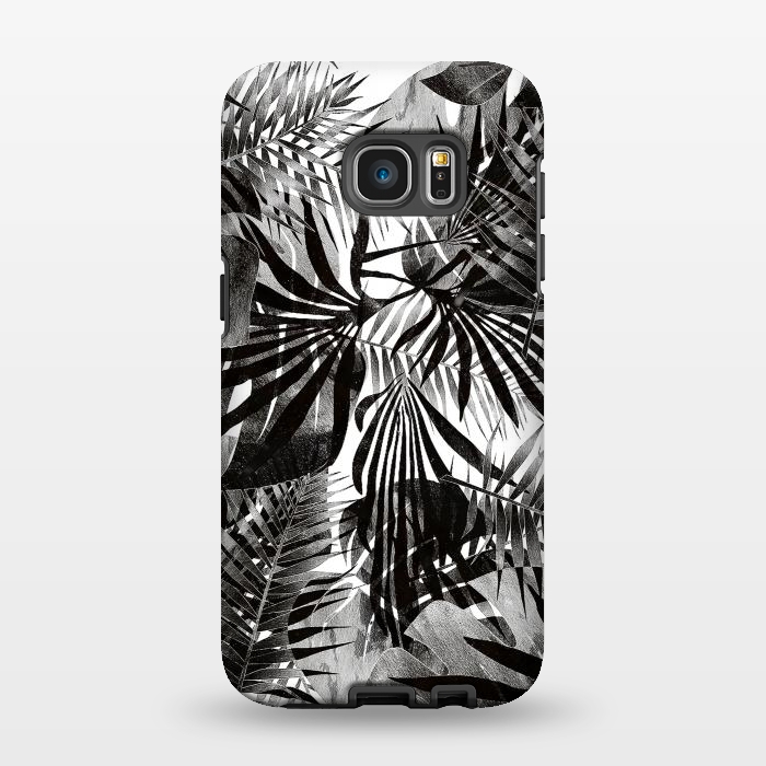 Galaxy S7 EDGE StrongFit Silver black metallic tropical leaves by Oana 