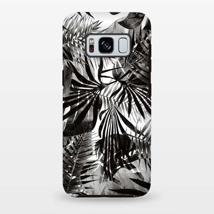 Galaxy S8 plus StrongFit Silver black metallic tropical leaves by Oana 