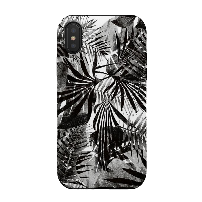 iPhone Xs / X StrongFit Silver black metallic tropical leaves by Oana 